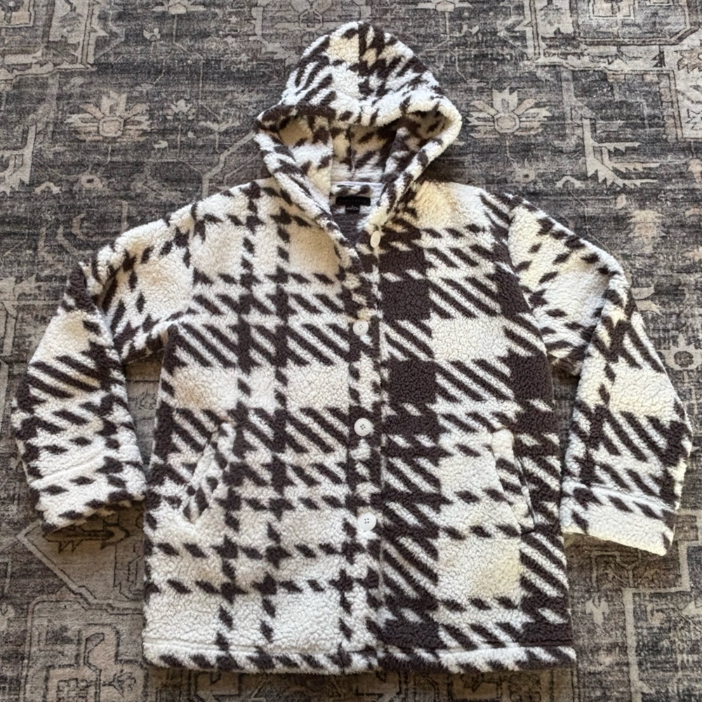 Sanctuary Sherpa Plaid Hooded Button Up  Women’s‎ Jacket Size Medium